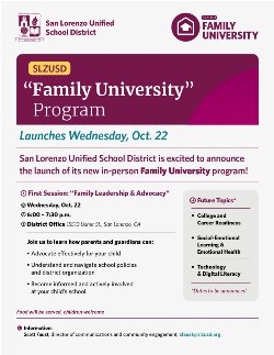 English-language flyer for Family University program on Oct. 22