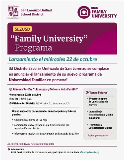 Flyer for Family University program on Oct. 22